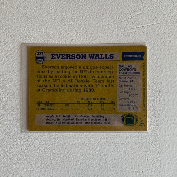 Everson Walls Rookie Card 1982 Topps - Picture 2 of 2